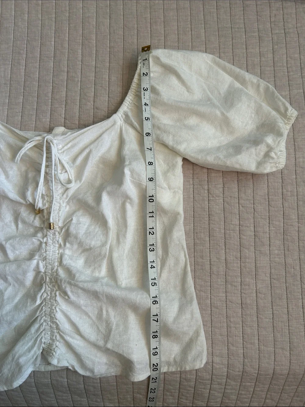 Michael Kors Women white Linen Puff Sleeve cottage western Blouse Top S